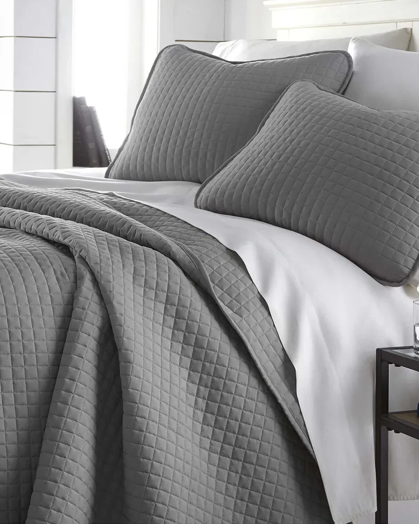 Geometric Quilt Set - Steel Grey, Microfiber