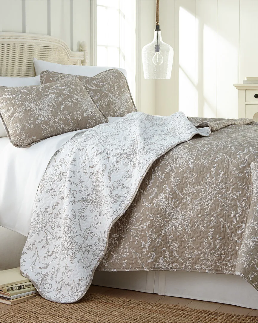 King Lightweight Reversible Winter Quilt Set - Sand, Microfiber