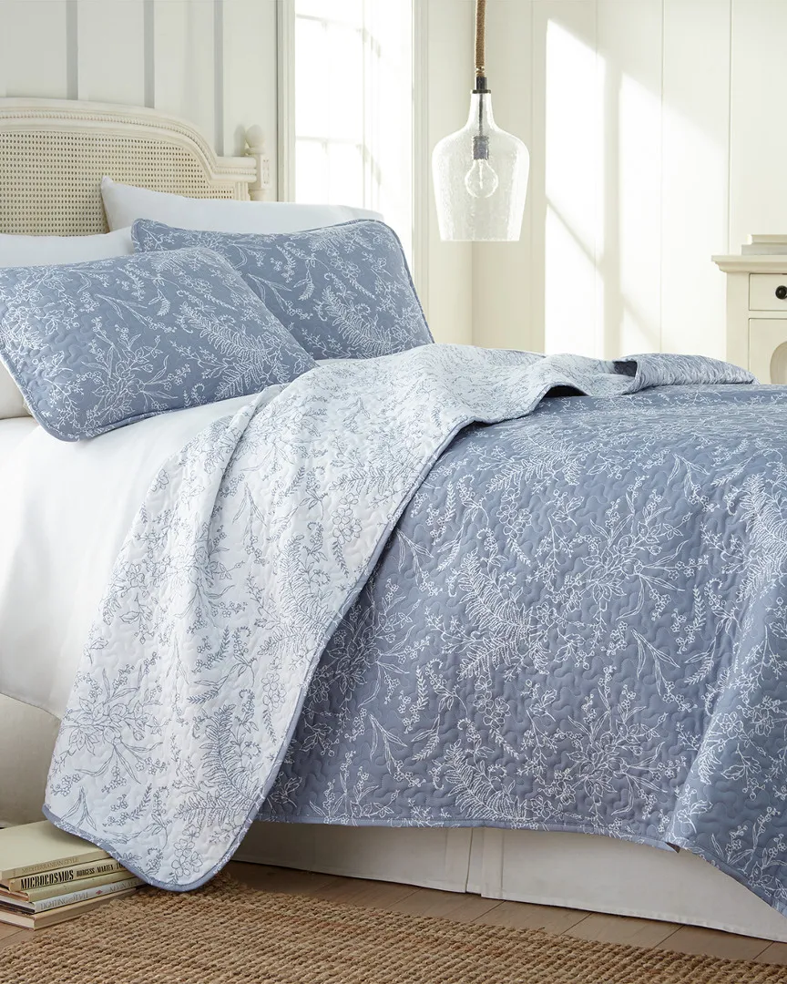 Lightweight Reversible Winter Quilt Set - Blue, Microfiber