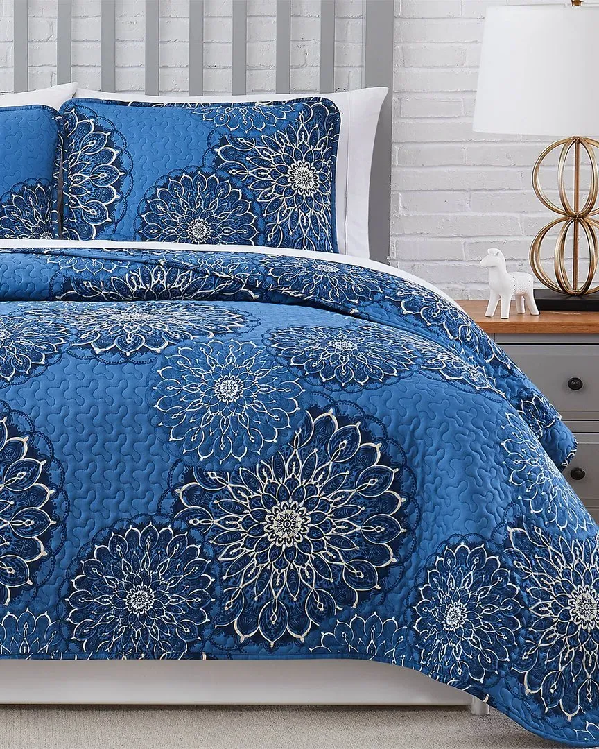 Midnight Floral Quilt Set - Blue, Microfiber