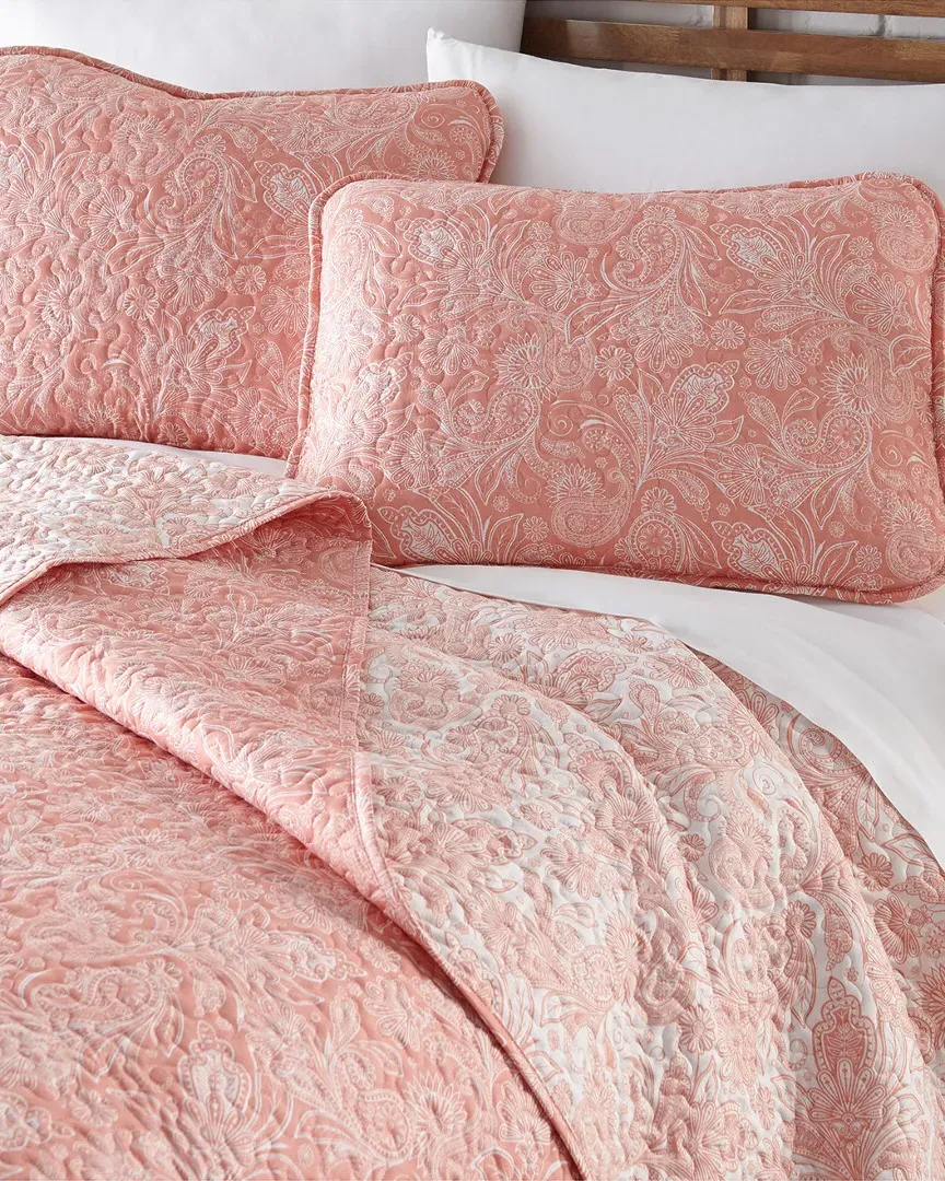 Paisley Lightweight 3pc Reversible Quilt Set - Coral