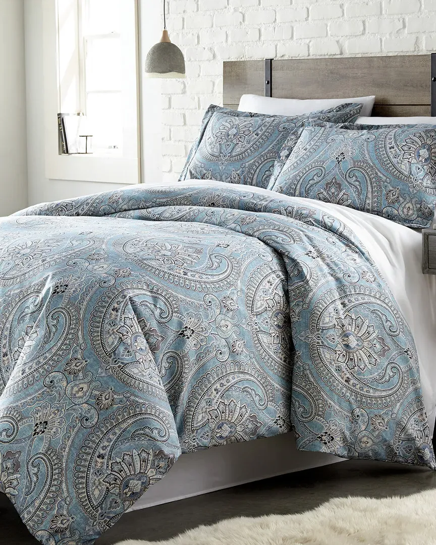 Pure Melody Paisley Printed Duvet Cover Set - Aqua Blue