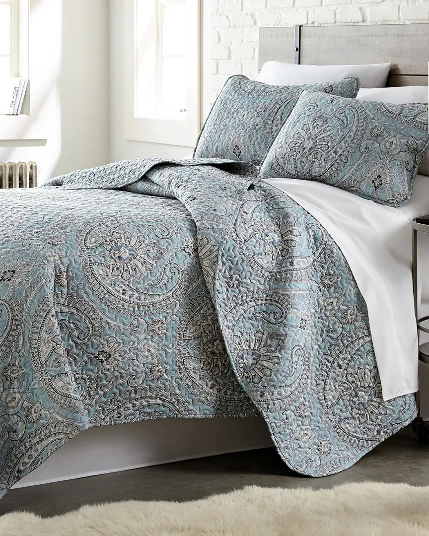 Pure Melody Paisley Printed Quilt Set - Aqua Blue