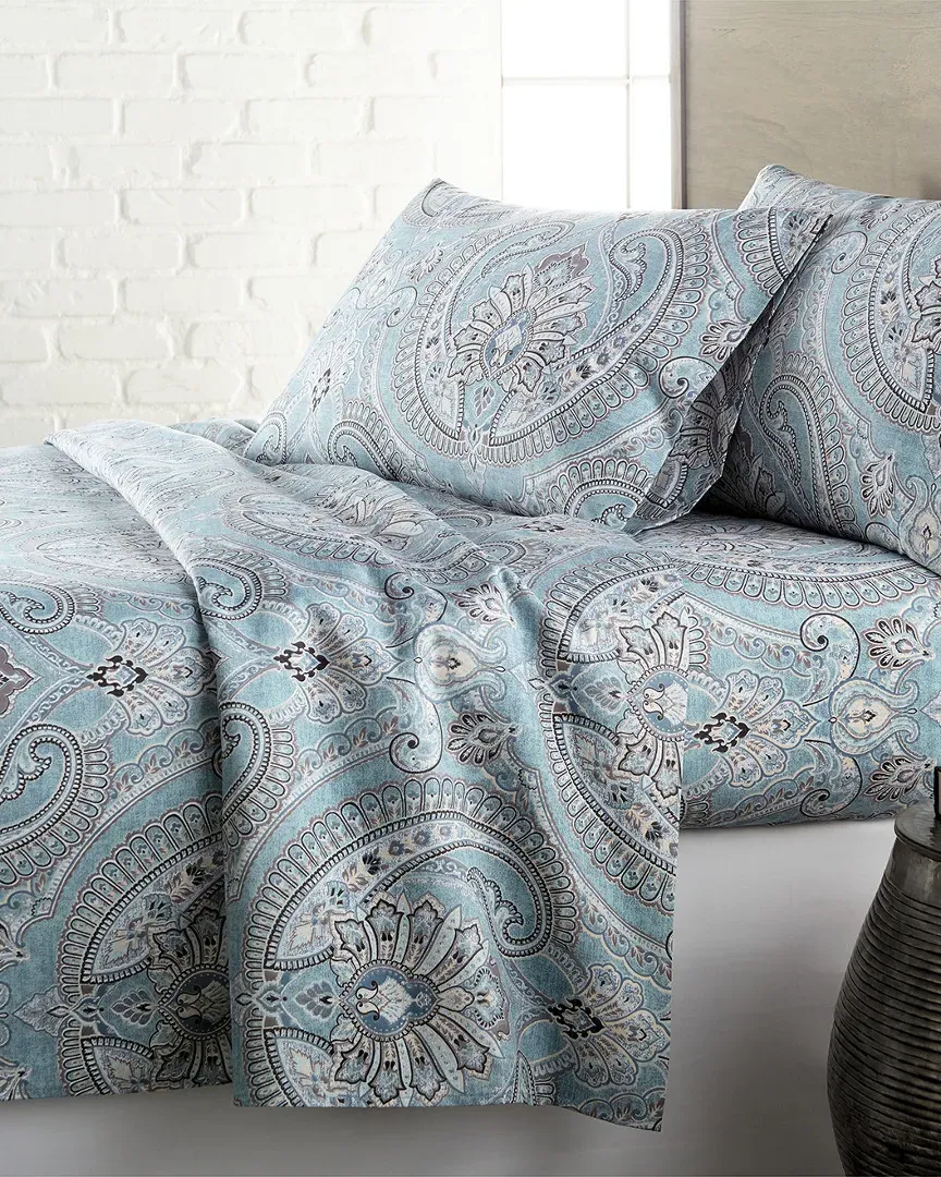 Pure Melody Paisley Printed Sheet Set - Aqua Blue