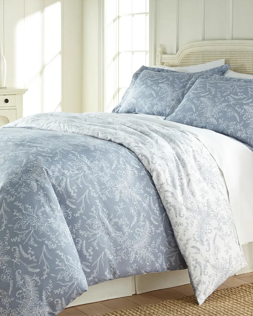 Reversible Floral Print Winter Brush Duvet Cover Set - Blue
