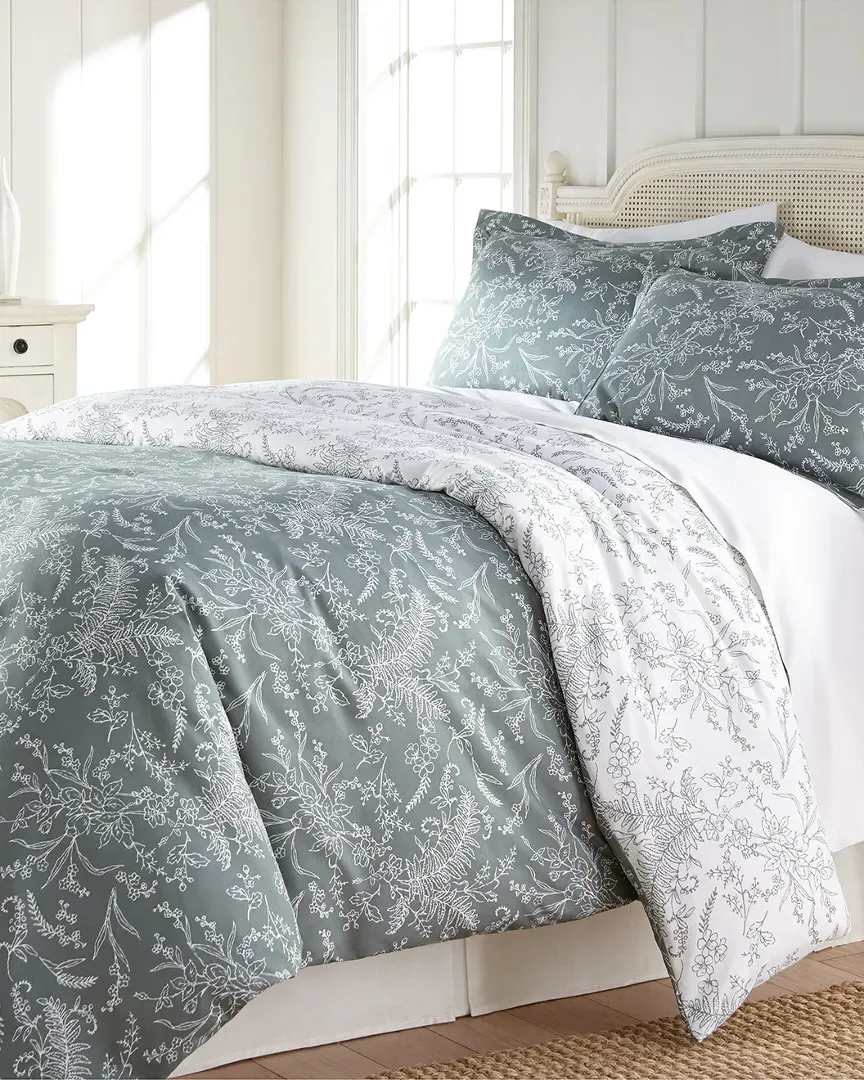 Reversible Floral Print Winter Brush Duvet Cover Set - Green