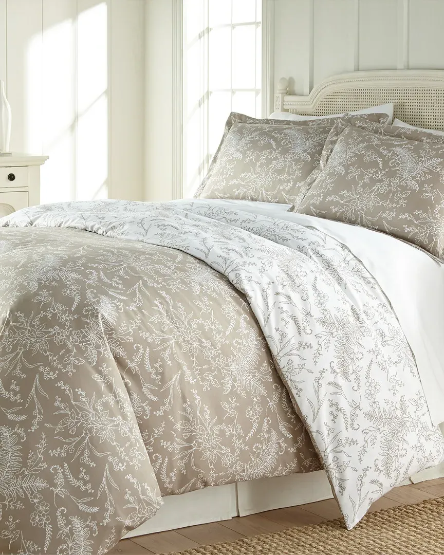 Reversible Floral Print Winter Brush Duvet Cover Set - Sand image