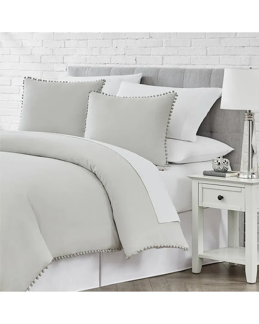 Southshore Fine Linens Pom Pom Duvet Cover Set - Light Grey