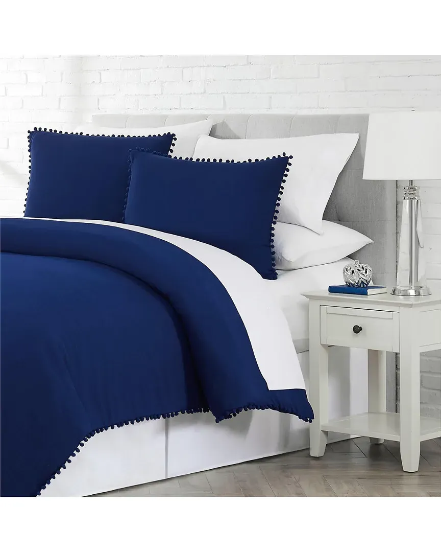 Southshore Fine Linens Pom Pom Duvet Cover Set - Navy Blue