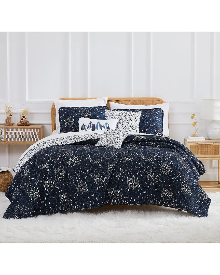 Botanical Leaves Quilt Bedding Set - Blue, Microfiber image