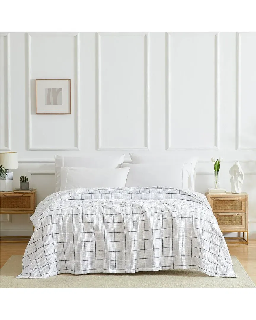 Check Cotton Waffle Throw - White
