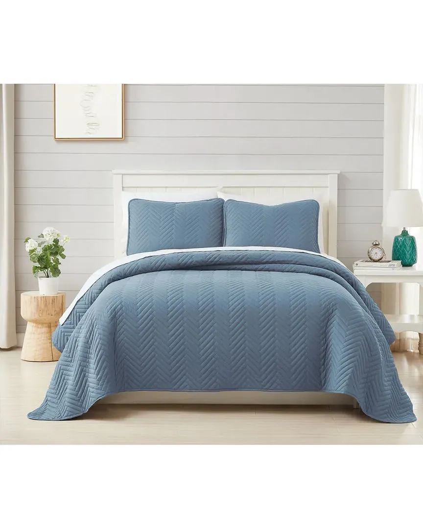 Chevron Twin Quilt and Sham Set - Blue, Microfiber image