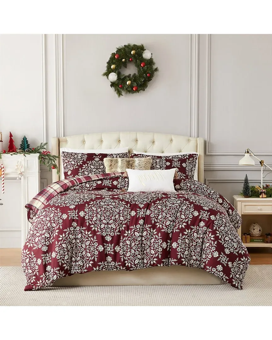 Christmas Carol Holiday Comforter Set - Red, Microfiber