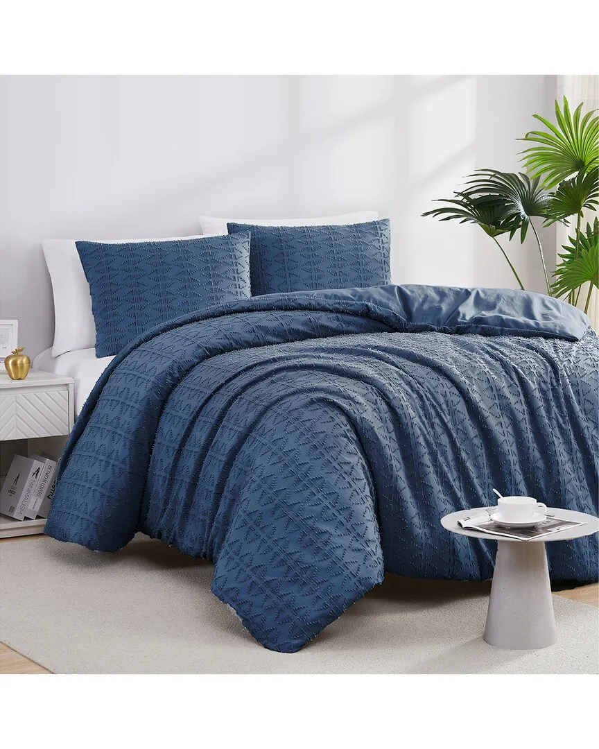 Dhara Textured Duvet Cover Set - Navy Blue, Microfiber