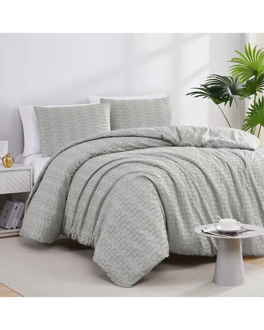 Dhara Textured Duvet Cover Set - Steel Grey, Microfiber image