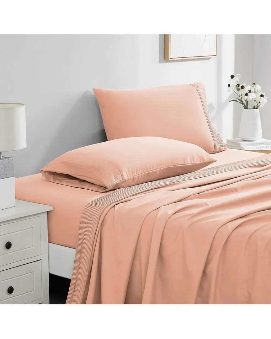 Extra Deep Pocket Bed Sheet Set with Pleated Hem - Blush