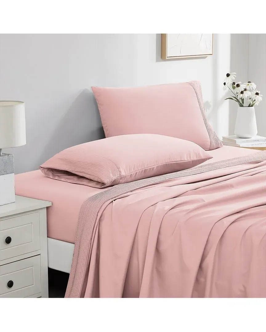 Extra Deep Pocket Bed Sheet Set with Pleated Hem - Pink