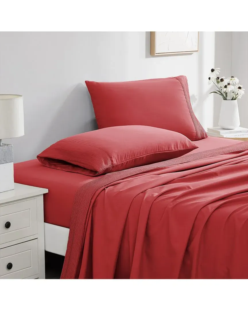Extra Deep Pocket Bed Sheet Set with Pleated Hem - Red
