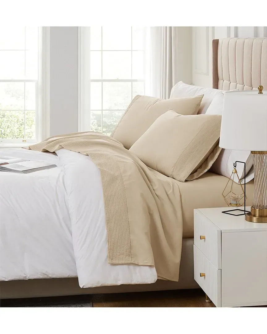 Extra Deep Pocket Bed Sheet Set with Pleated Hem - Sand image
