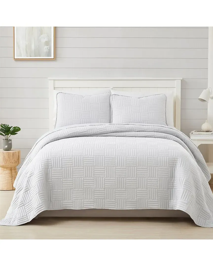 Grid 2-Piece Quilt and Sham Set - White, Microfiber image