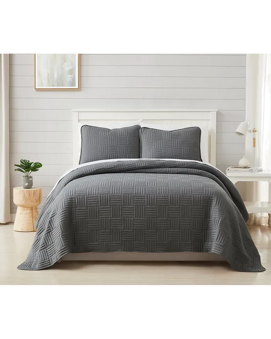 Grid Quilt and Sham Set - Grey, Microfiber