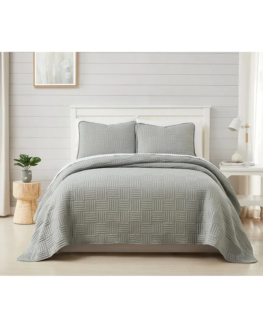 Grid Quilt and Sham Set - Grey, Microfiber