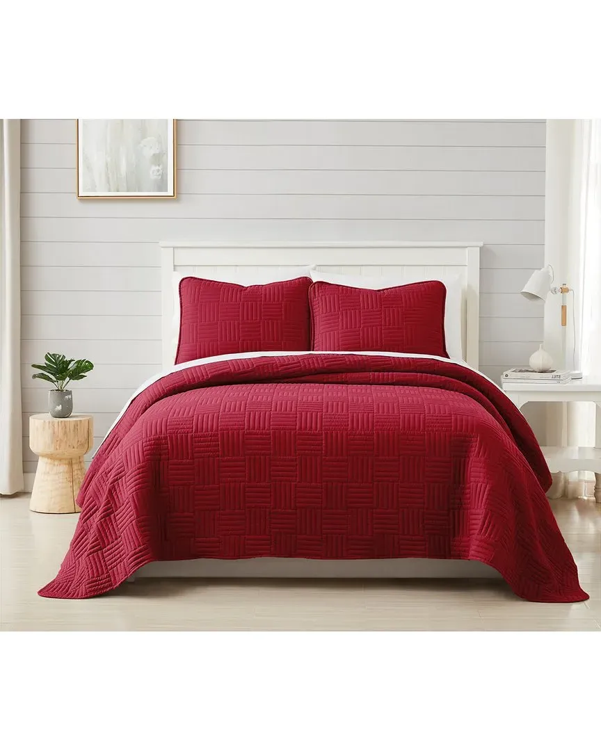 Grid Quilt and Sham Set - Red, Microfiber