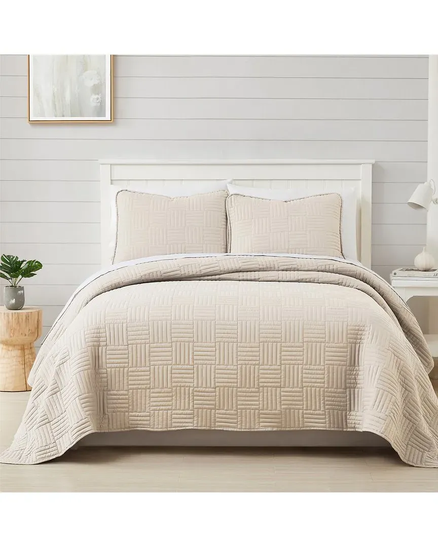 Grid Quilt and Sham Set - Taupe, Microfiber