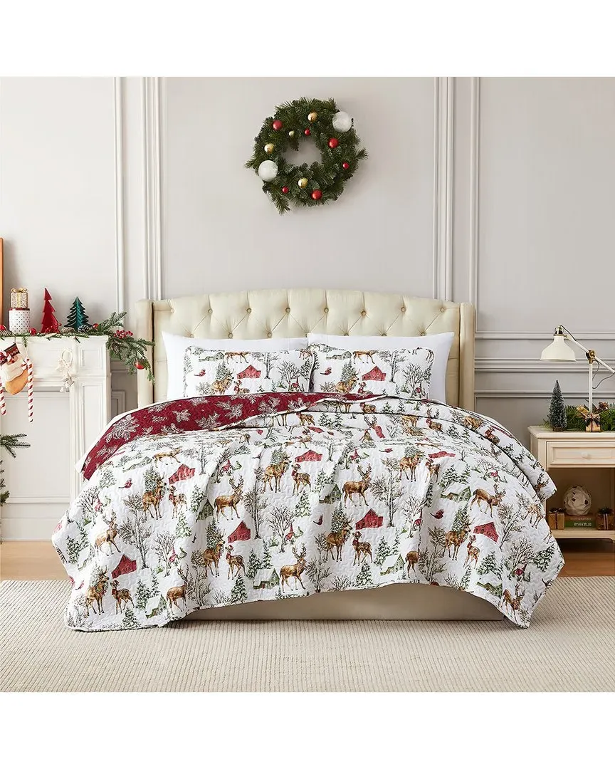 Holiday Harmony Oversized Quilt Set - White, Microfiber