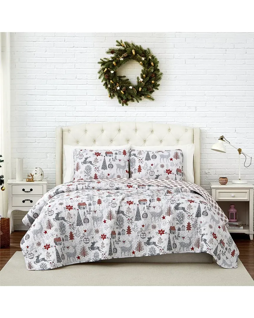 Holly Jolly Lane Oversized Reversible Quilt Set - Green image