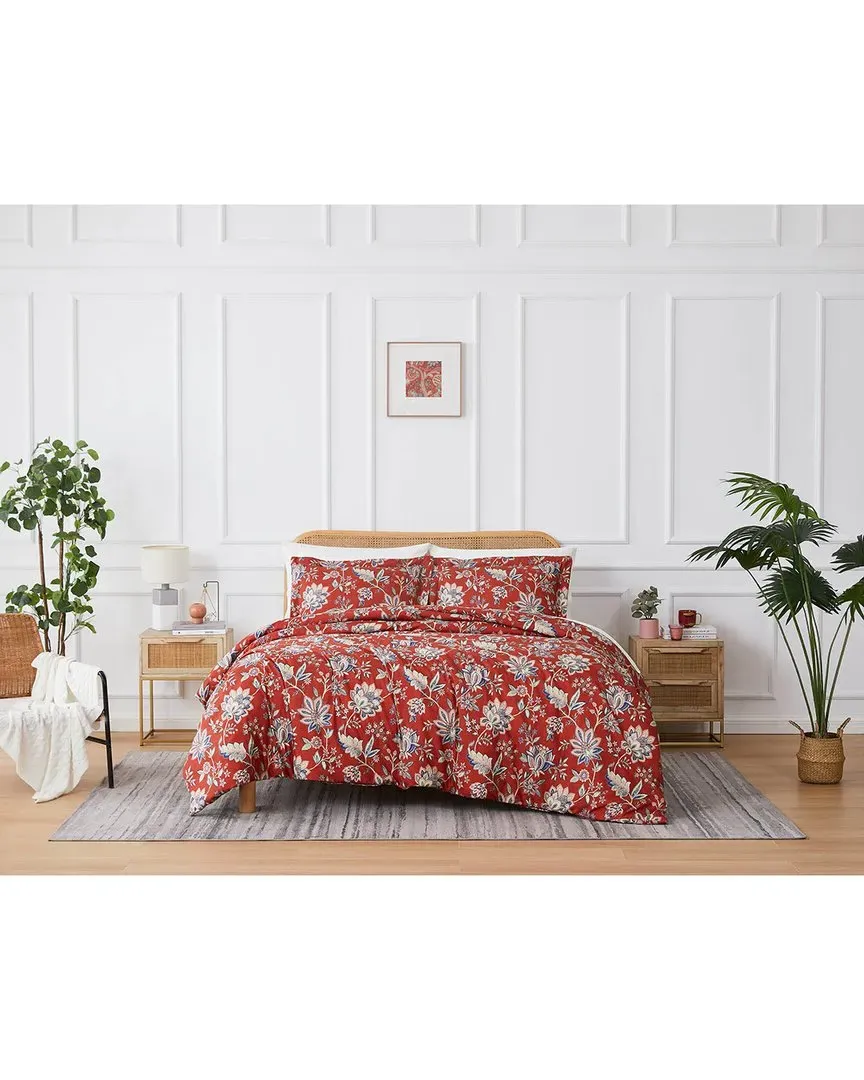 Jacobean Willow Oversized Duvet Cover Set - Red, Polyester