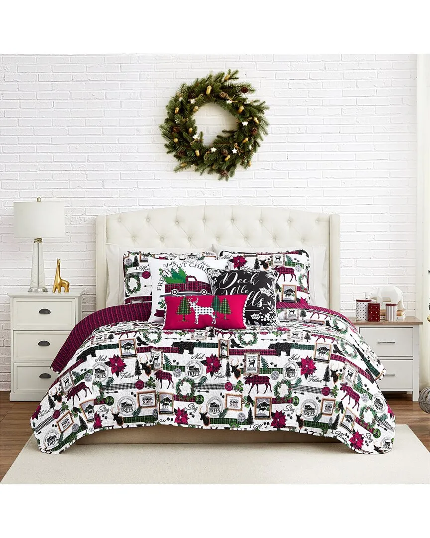 Merry Town Christmas Oversized Reversible Quilt Set - Red