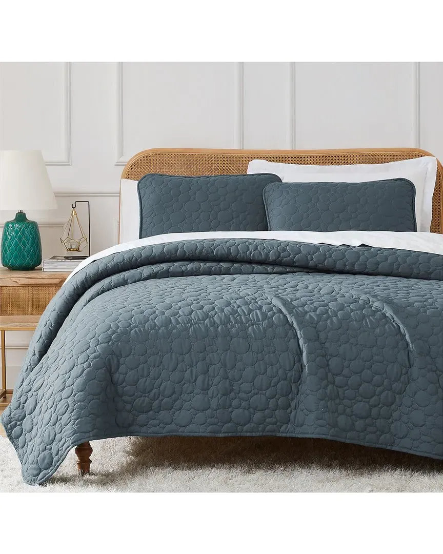 Pebbles Quilt and Sham Set - Blue, Microfiber