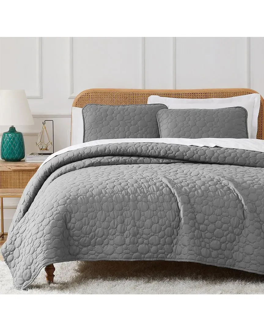 Pebbles Quilt and Sham Set - Grey, Microfiber