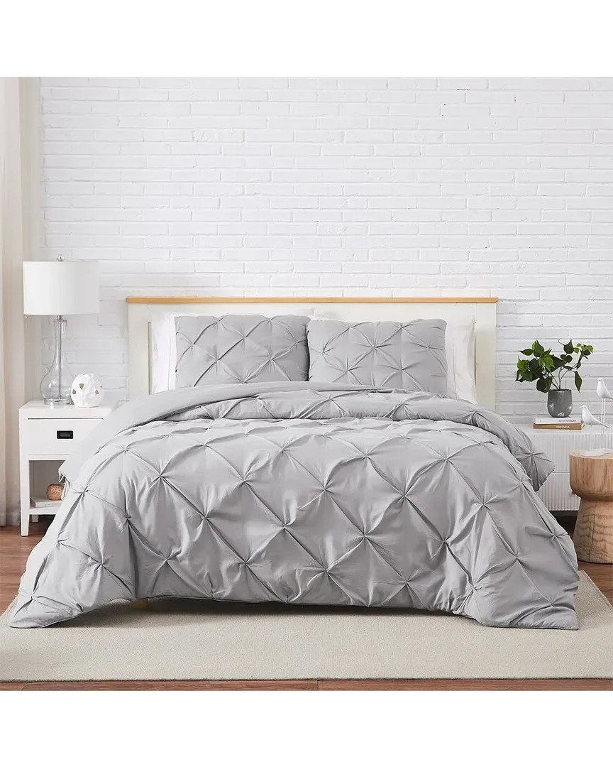 Pintuck Duvet Cover Set - Grey, Microfiber