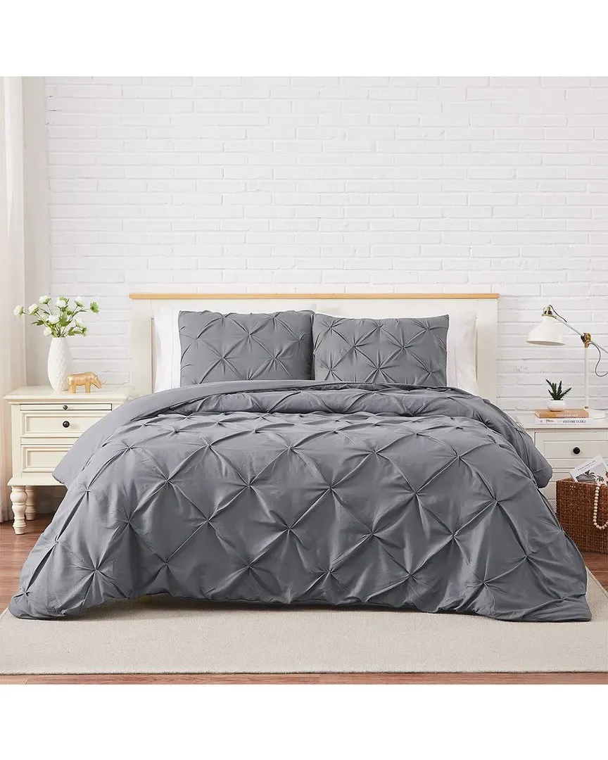 Pintuck Microfiber Duvet Cover Set - Grey image