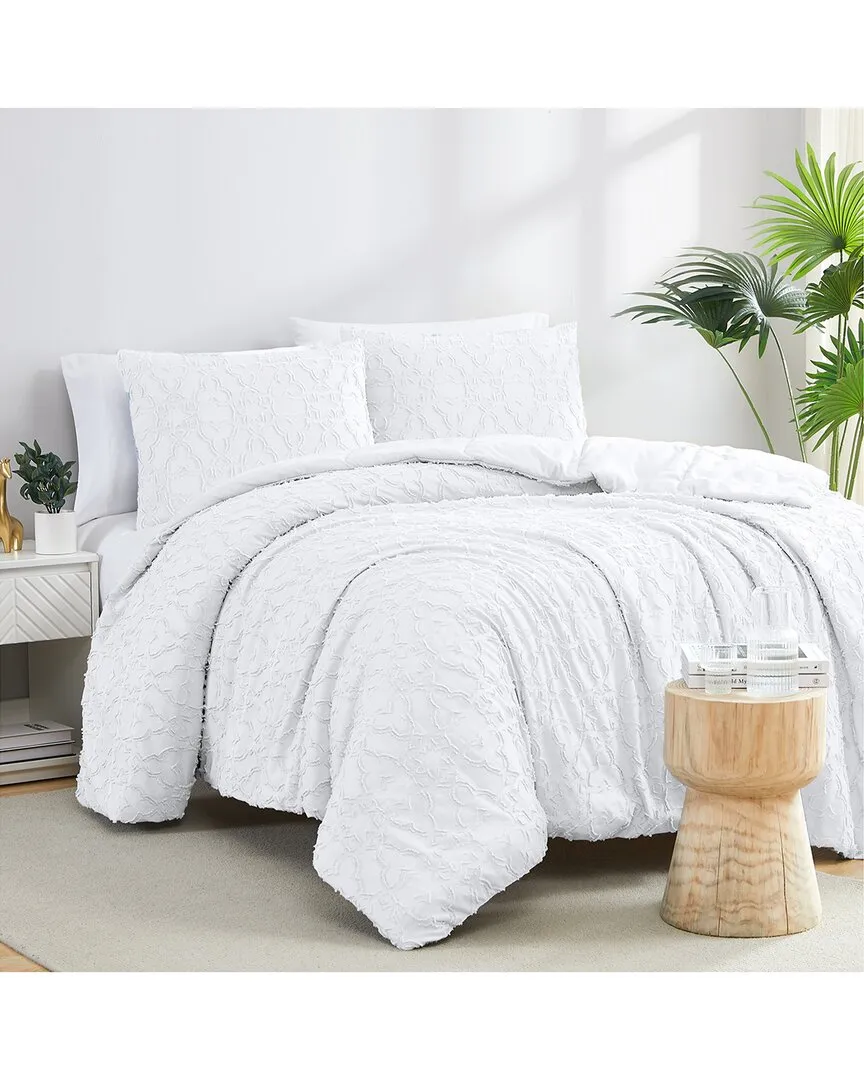 Stella Clipped Jacquard Comforter Set - White, Microfiber