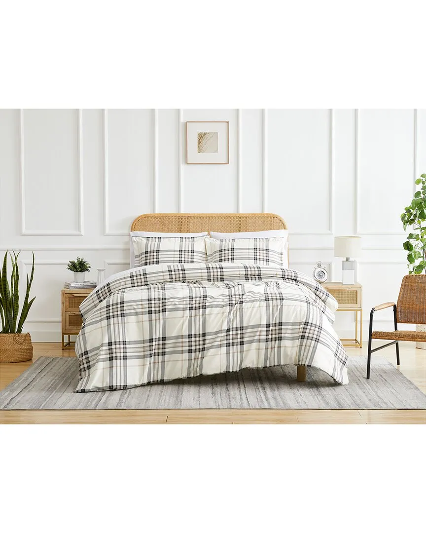 Vilano Plaid Duvet Cover Set - White, Microfiber