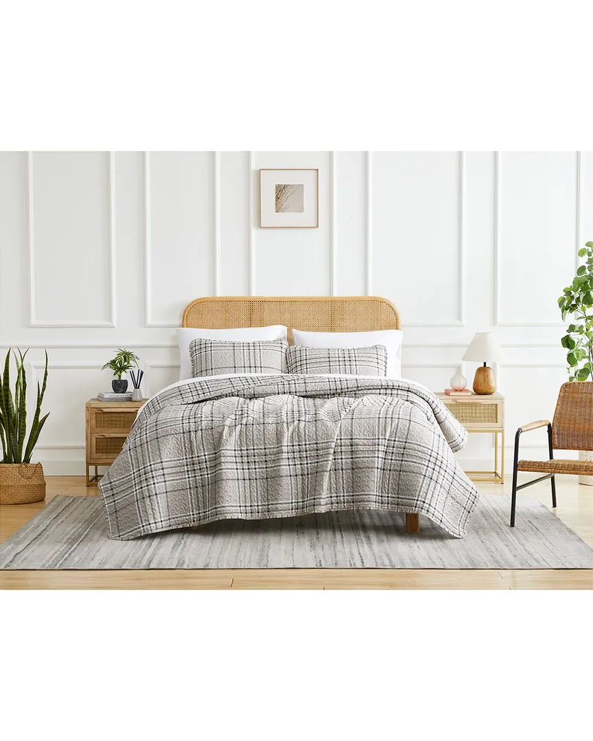 Vilano Plaid Quilt Set - Brown, Microfiber