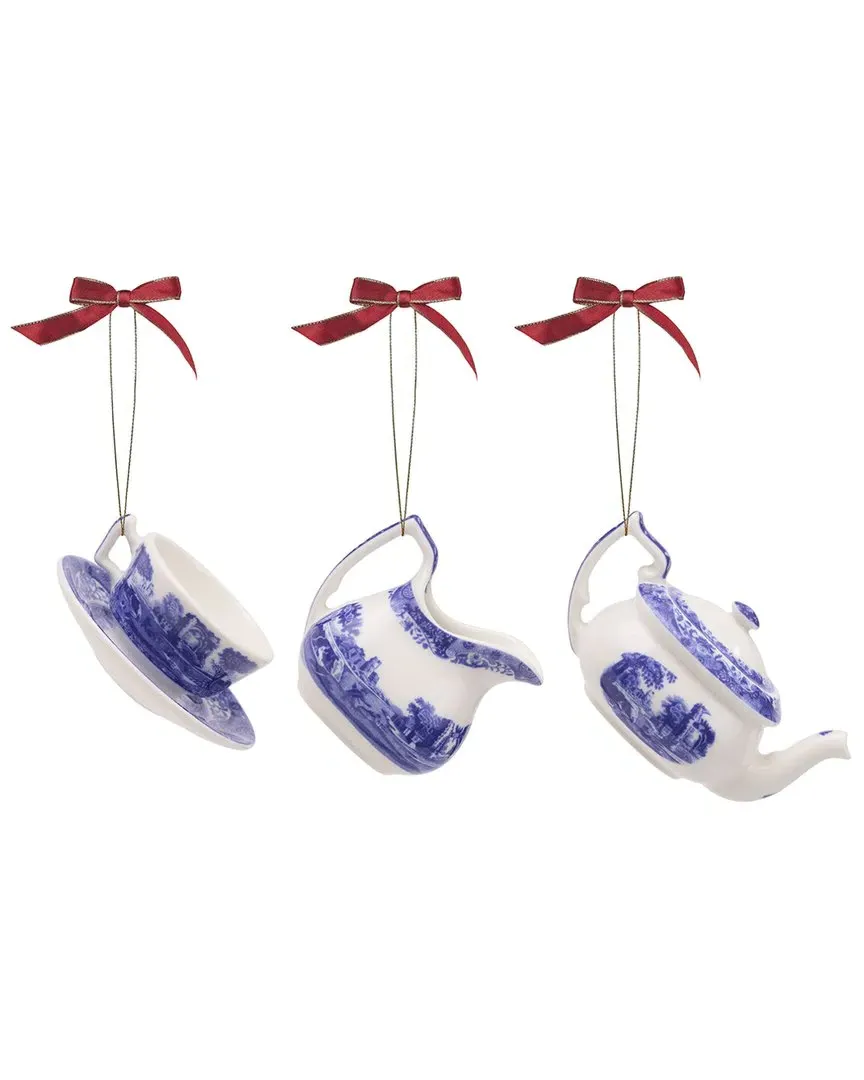 Blue Italian 3pc Tea Set Christmas Ornaments - Blue image