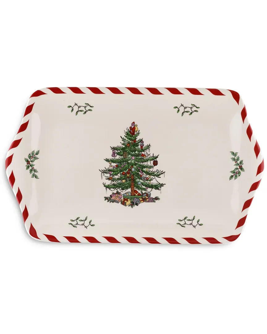 Christmas Tree 12in Peppermint Dessert Tray - Cream image