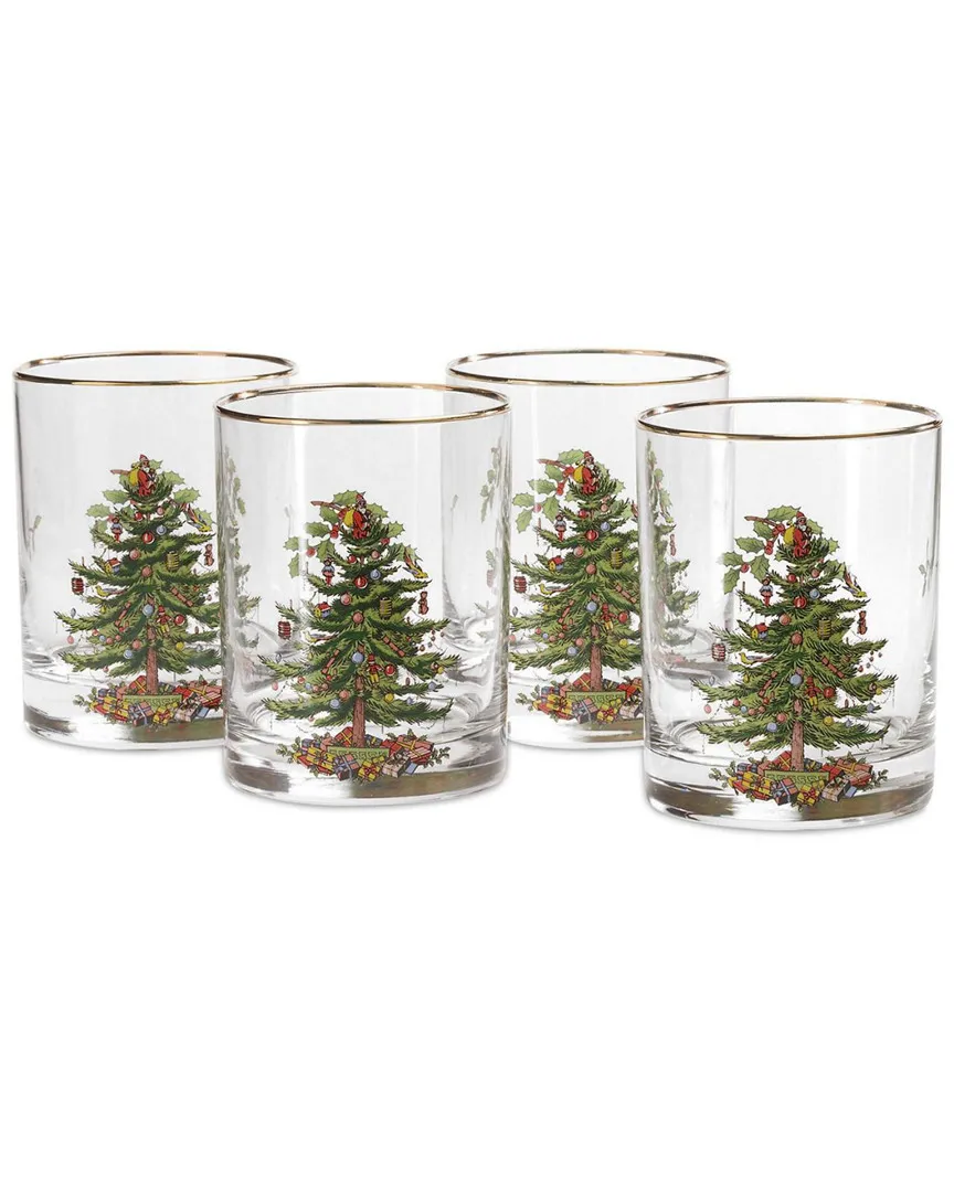 Christmas Tree Set of 4 Double Old Fashioned Glasses - Glass image