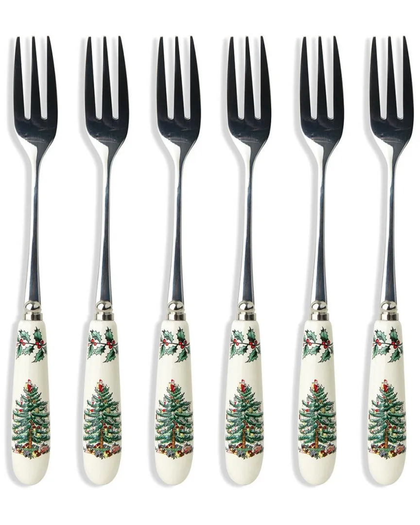 Christmas Tree Set of 6 Pastry Forks - Porcelain, Steel image