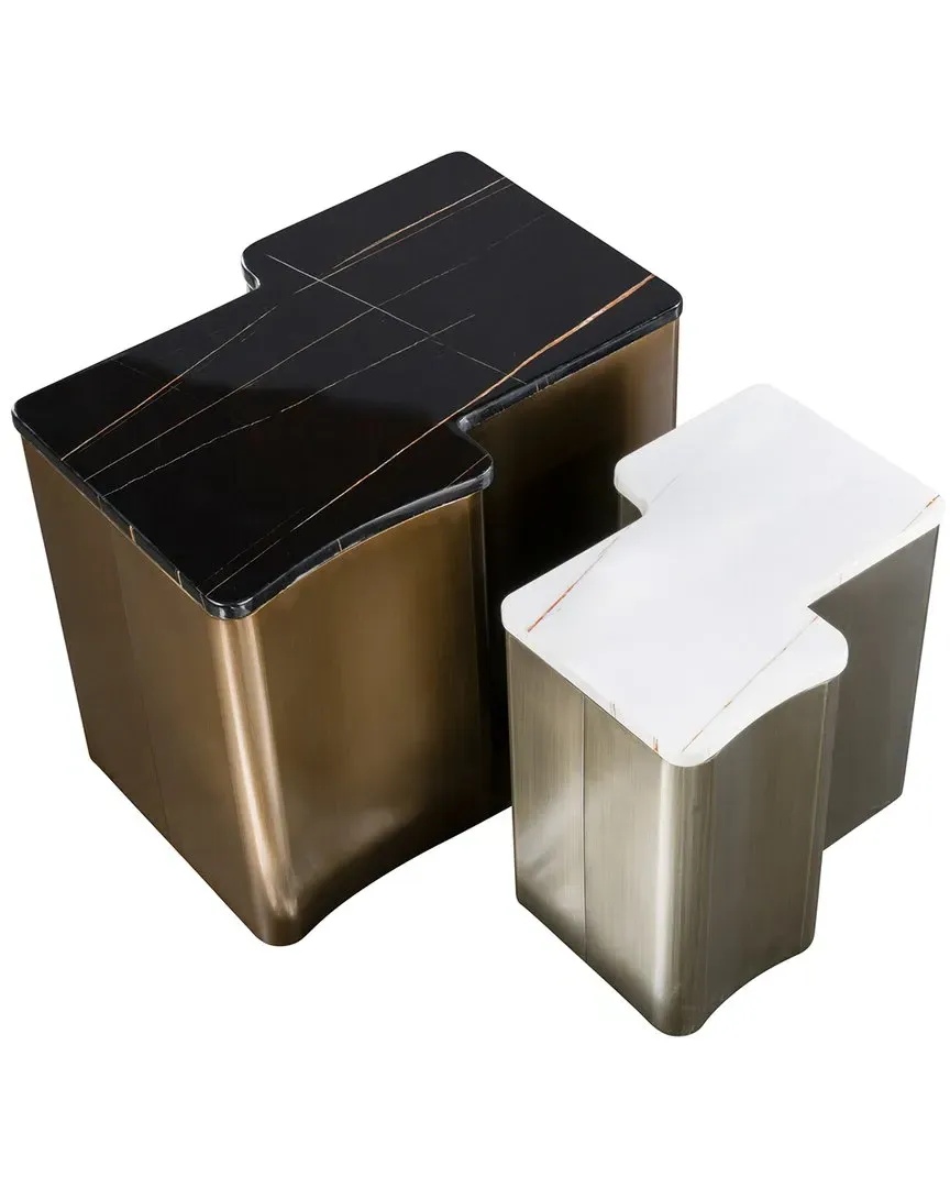 Ludwig Set of 2 Coffee Tables - Black, Marble image