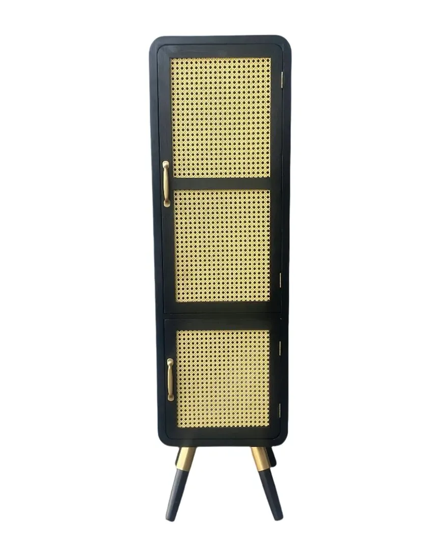 Shia Tall Cane Accent Cabinet - Black
