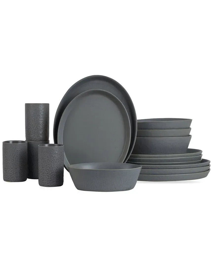 Katachi 16-Piece Stoneware Dinnerware Set - Grey image