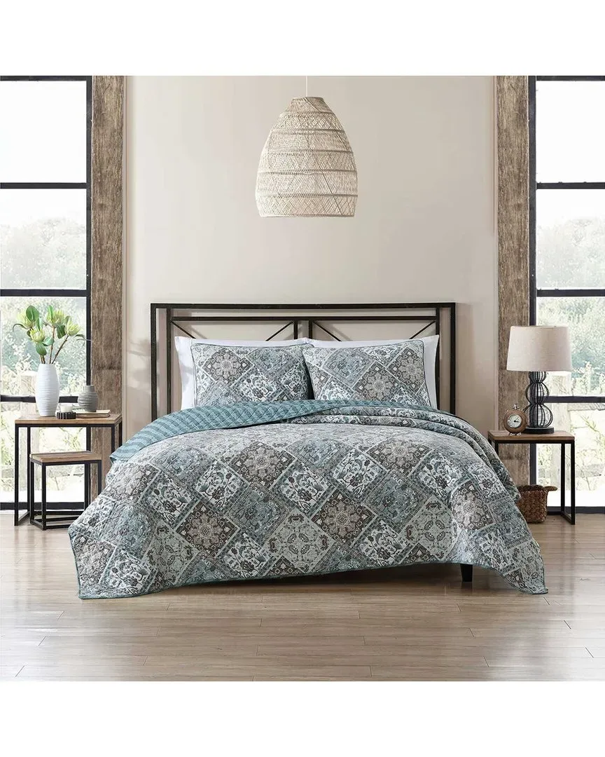 Arell Twin Reversible Quilt Set - Teal, Cotton image