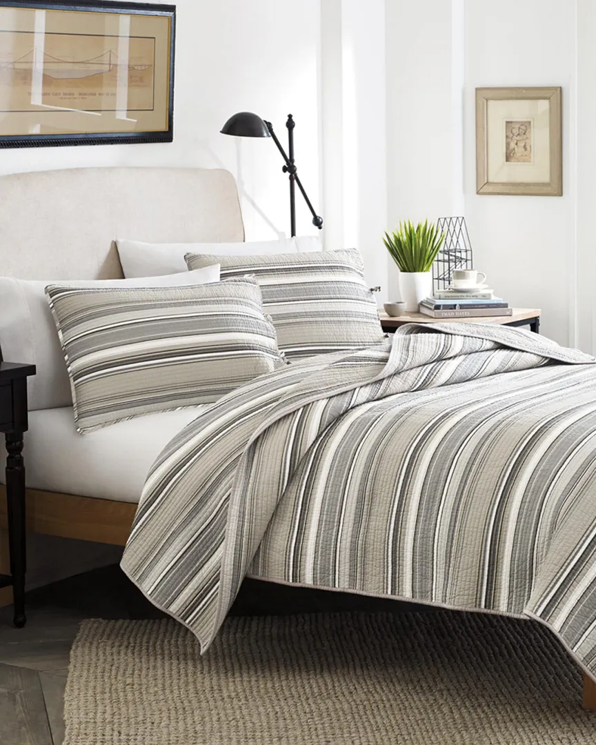 Fresno Stripe Cotton Quilt Set - Neutral image