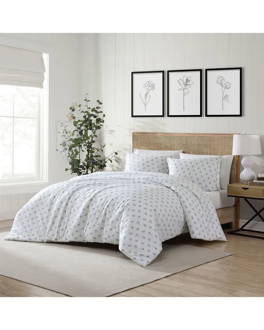 Sketchy Ditsy Percale Duvet Cover Set - Blue, Cotton image