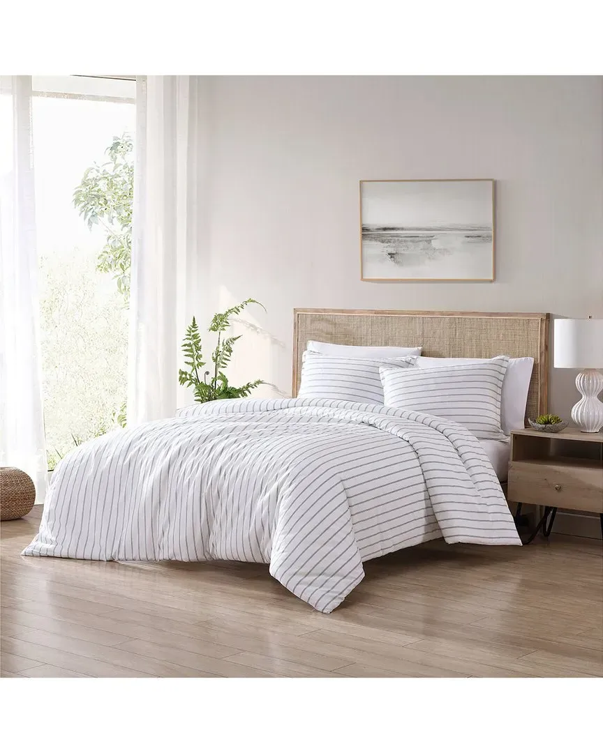 Trenton Stripe Percale Duvet Cover Set - Green, Cotton